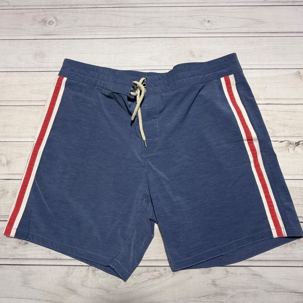 Faherty Board Shorts Mens 38 Blue Red White Striped 7" Beach Swim Trunks